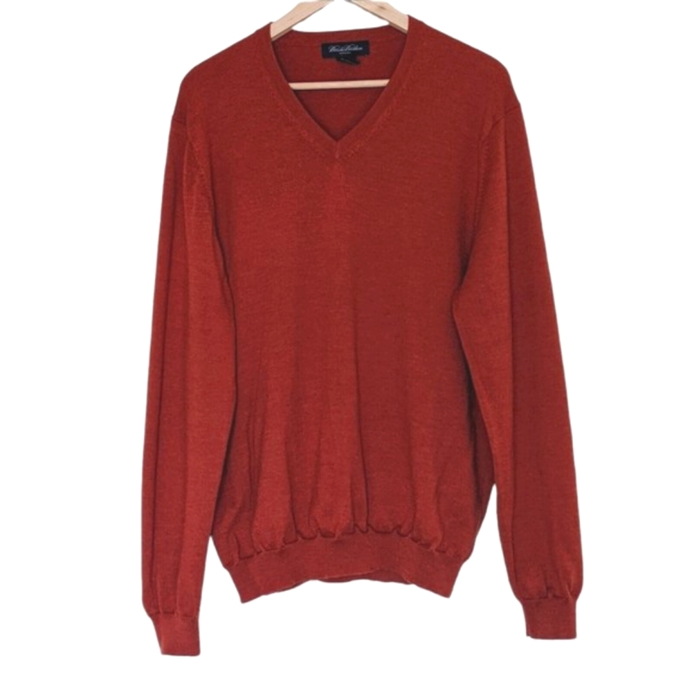 Brooks Brothers Stretch Merino Wool Blend Pullover Sweater Large Orange Fall